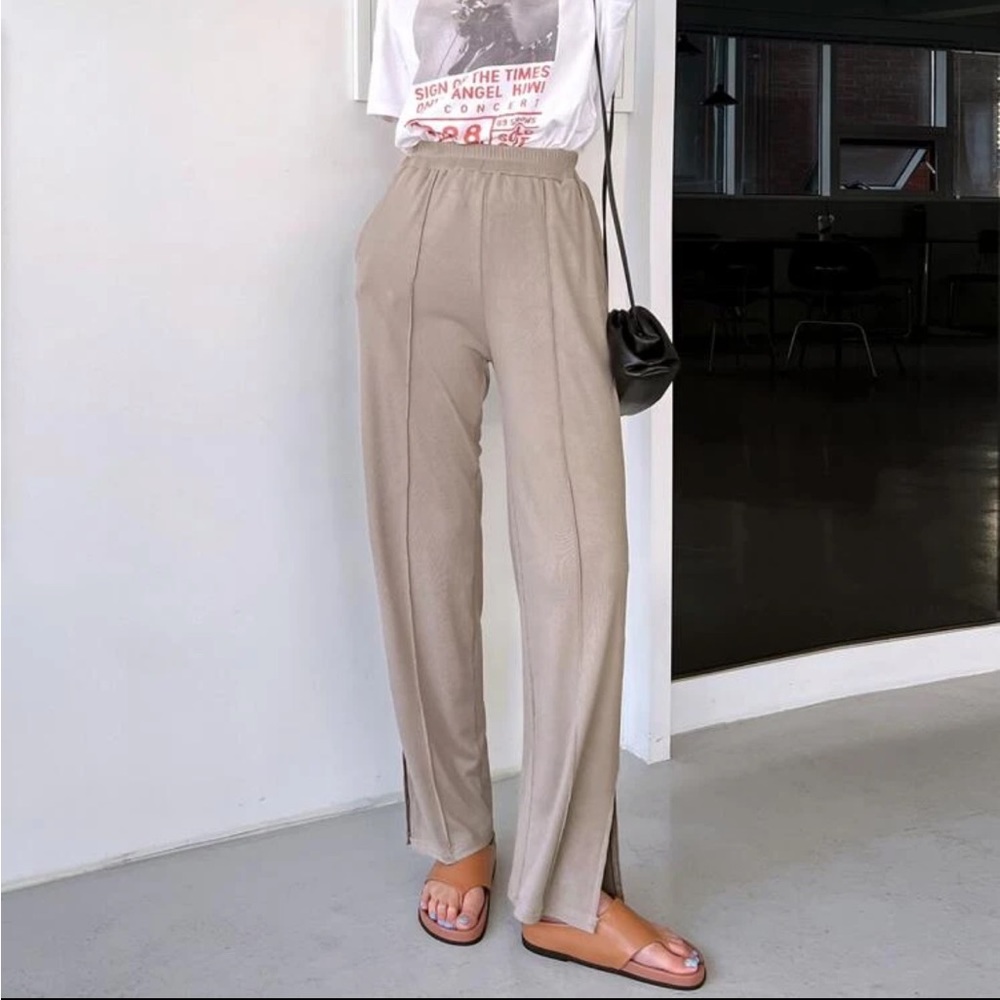 Dazy Rib-Knot Split Hem Pants